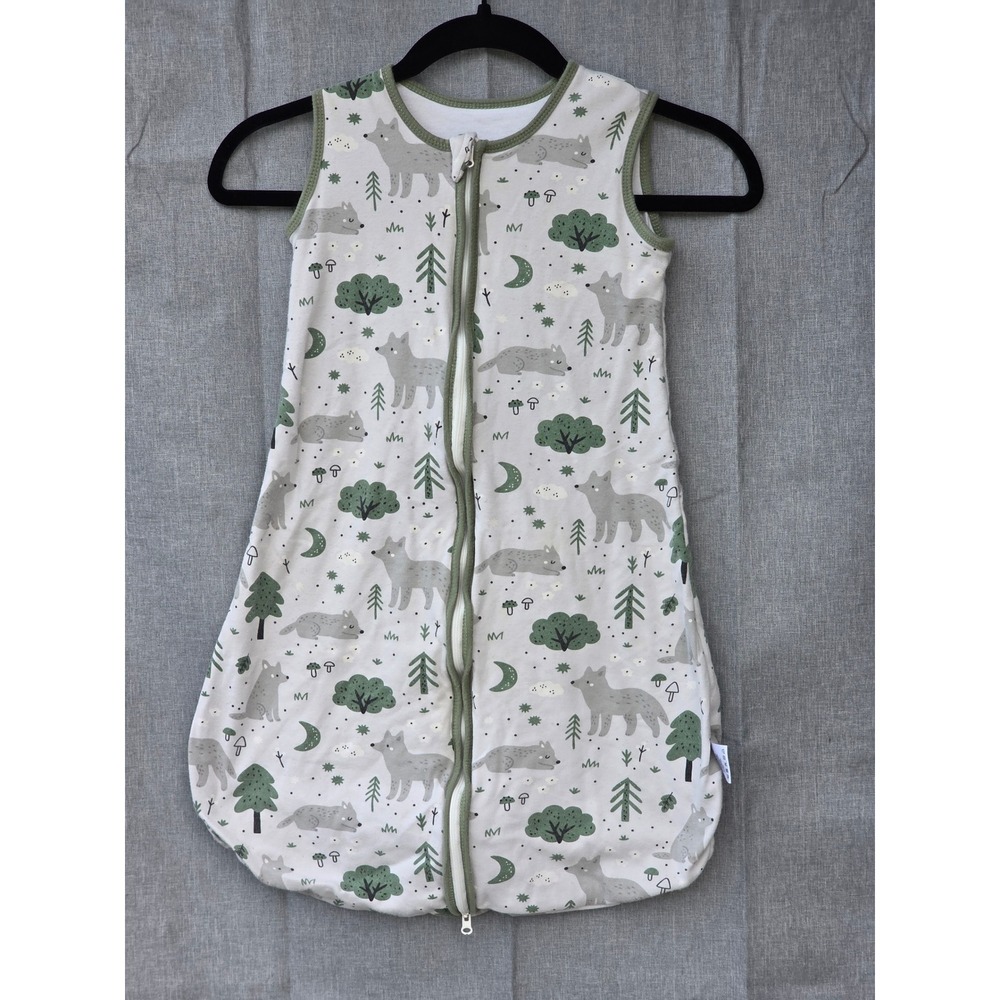 Woodland Wolf Print Cotton Sleep Sack Wearable Blanket 6-12 Months Green Grey